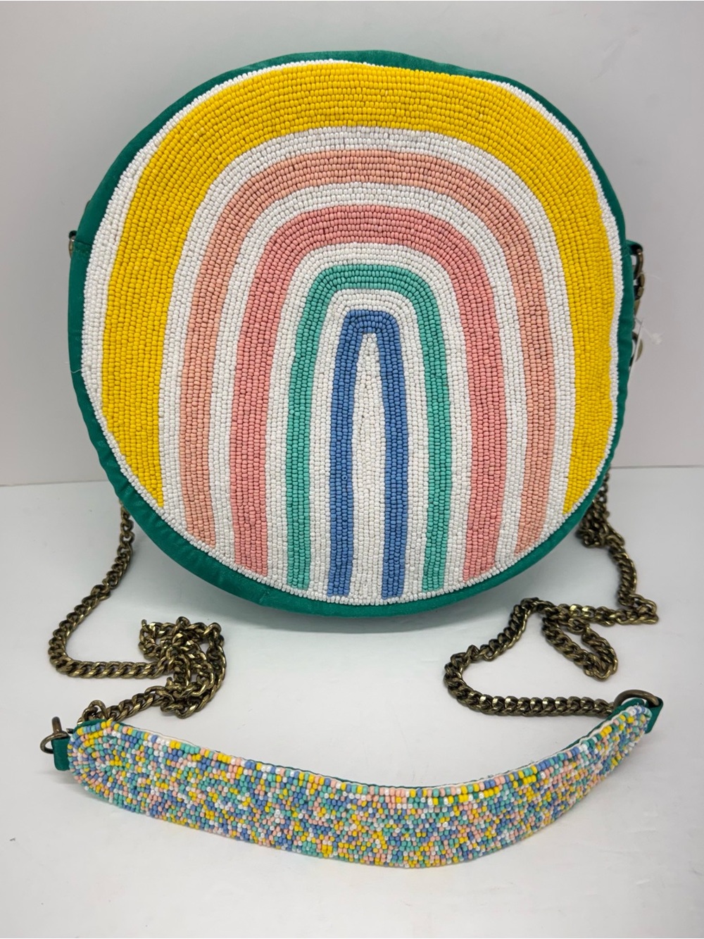 Jane Marie No Bad Days Beaded Multicolor Rainbow Satin Chain Strap Purse Bag NWT